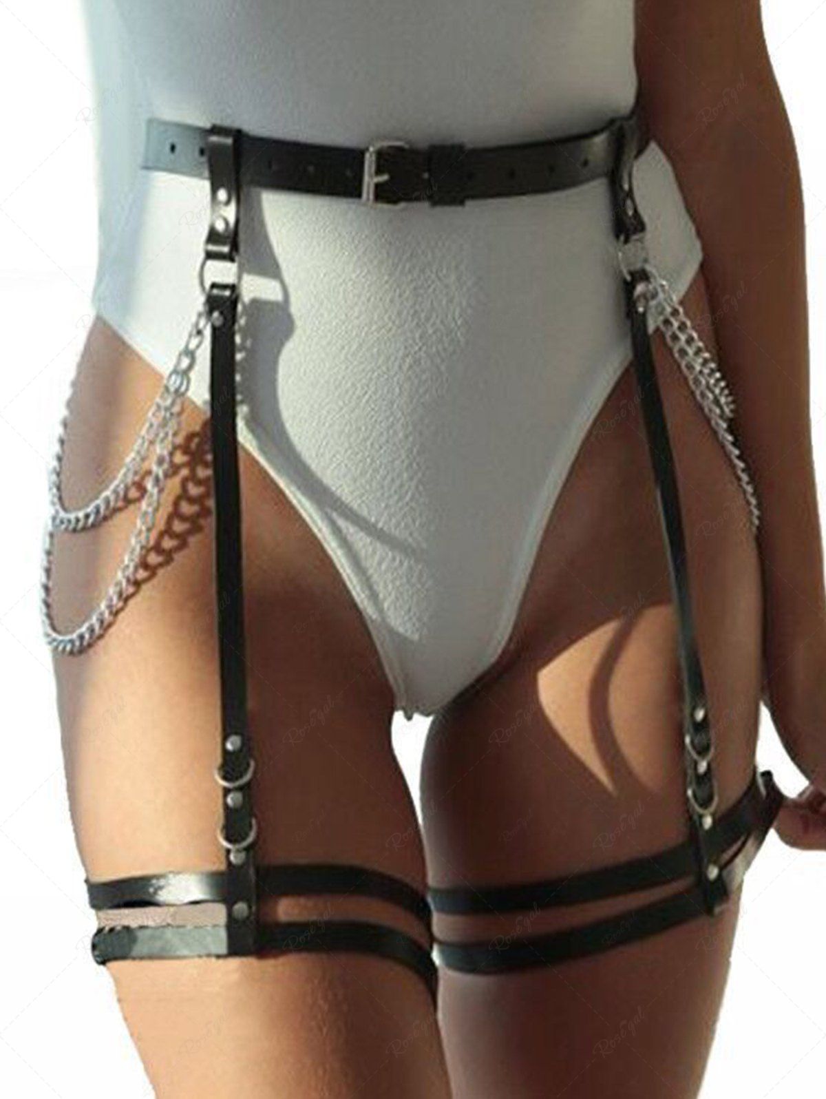 Outfits Gothic Punk PU Leather Waist Belt with Leg Garters  