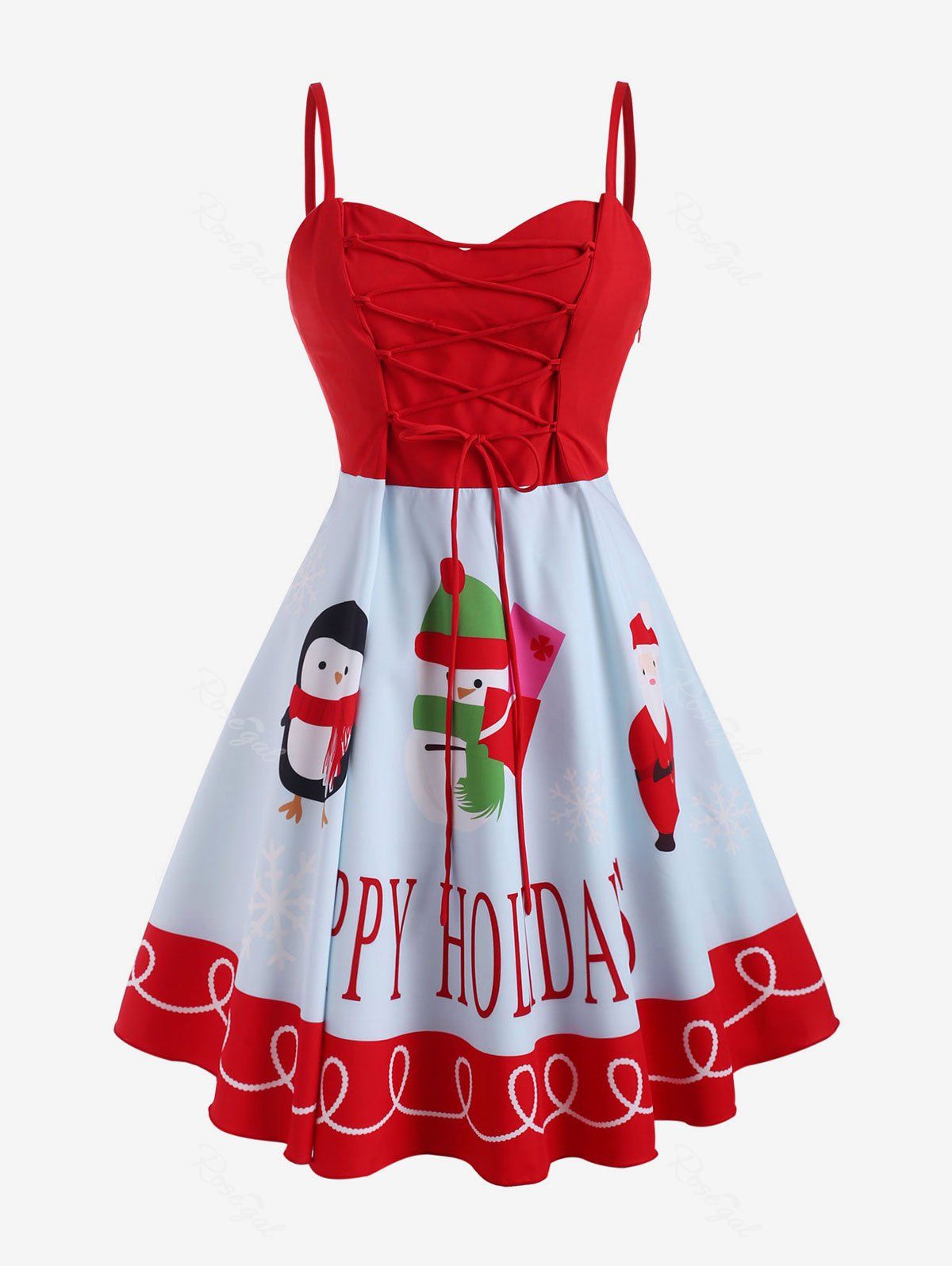 Buy Christmas Snowman Santa Claus Lace Up Plus Size Cami Dress  