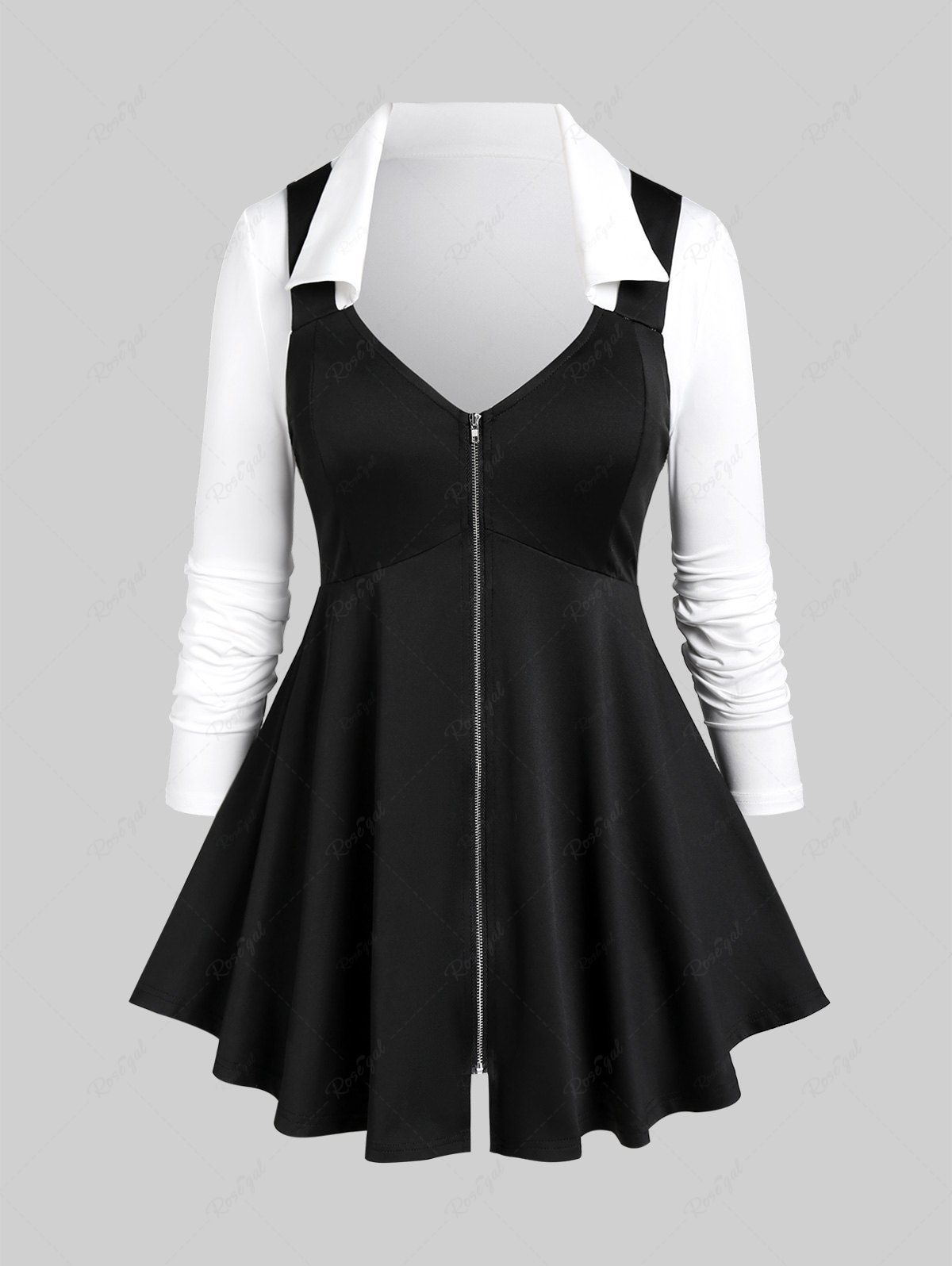 Trendy Plus Size Zipper Fly Monochrome Long Sleeves Shirt  