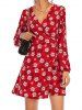 Floral Print Long Sleeve Mini Wrap Dress -  