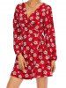 Floral Print Long Sleeve Mini Wrap Dress -  