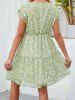 Mini Robe à Col en V à Imprimé Florale - Vert clair L