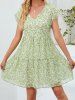 Allover Floral Print V Neck Mini Dress -  