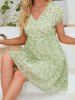 Allover Floral Print V Neck Mini Dress -  