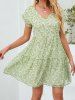 Allover Floral Print V Neck Mini Dress -  