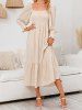Robe Ligne A Mi-Longue de Vacances à Imprimé Fleur à Taille Haute à Volants - Jaune clair L
