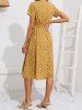 Robe de Vacances Mi-Longue Superposée à Imprimé Fleur à Taille Haute à Col V - Deep Yellow L