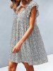 Allover Ditsy Flower Print Layered Sleeve V Neck High Waisted A Line Mini Dress -  