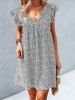 Allover Ditsy Flower Print Layered Sleeve V Neck High Waisted A Line Mini Dress -  
