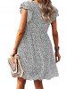 Allover Ditsy Flower Print Layered Sleeve V Neck High Waisted A Line Mini Dress -  