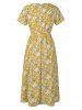 Robe Cache-cœur Mi-Longue Ligne A à Imprimé Fleurie à Taille Haute - Jaune XL