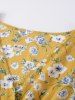 Robe Cache-cœur Mi-Longue Ligne A à Imprimé Fleurie à Taille Haute - Jaune XL