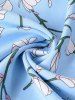 Robe Portefeuille Mi-Longue Ligne A Fleur Imprimée Manches Courtes à Col V - Bleu clair M