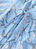 Robe Portefeuille Mi-Longue Ligne A Fleur Imprimée Manches Courtes à Col V - Bleu clair M