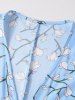 Robe Portefeuille Mi-Longue Ligne A Fleur Imprimée Manches Courtes à Col V - Bleu clair M