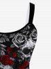 Gothic Skull Rose Print Sleeveless A Line Dress -  