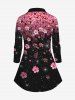 Plus Size V Neck Floral Print Button Up Shirt -  