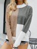 Contrast Colorblock Mock Neck Drop Shoulder Pullover Long Sleeve Sweater -  