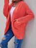 Cable Knit  Open Front Plain Color Patch Design Pocket Long Sleeve Cardigan -  
