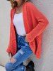 Cable Knit  Open Front Plain Color Patch Design Pocket Long Sleeve Cardigan -  