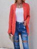 Cable Knit  Open Front Plain Color Patch Design Pocket Long Sleeve Cardigan -  