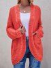 Cable Knit  Open Front Plain Color Patch Design Pocket Long Sleeve Cardigan -  