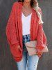 Cable Knit  Open Front Plain Color Patch Design Pocket Long Sleeve Cardigan -  