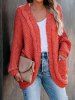Cable Knit  Open Front Plain Color Patch Design Pocket Long Sleeve Cardigan -  