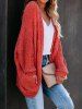 Cable Knit  Open Front Plain Color Patch Design Pocket Long Sleeve Cardigan -  