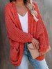 Cable Knit  Open Front Plain Color Patch Design Pocket Long Sleeve Cardigan -  