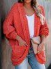 Cable Knit  Open Front Plain Color Patch Design Pocket Long Sleeve Cardigan -  
