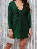 Mini Robe de Soirée Ligne A Métallisée Manches Longues à Col Plongeant - Vert profond XL