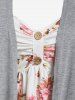 T-shirt Irrégulier à Imprimé Fleuri de Grande Taille Fausse Deux Pièces - Gris Clair 4X
