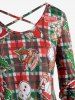 Plus Size Christmas Printed Crisscross Plaid T Shirt -  