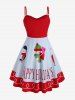 Robe à Bretelle Père Noël Bonhomme de Neige de Grande Taille à Lacets - Rouge 4X