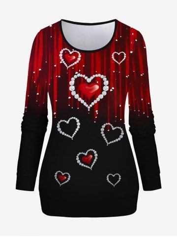 Plus Size Valentines Heart Light Beam Print Sweatshirt - RED - L