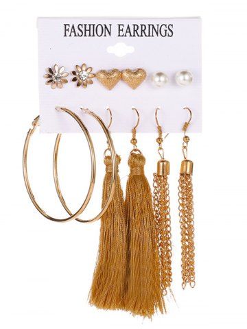 6 Pièces Boucles D'Oreilles Au Crochet Pendantes Cœur à Frange  - GOLDEN