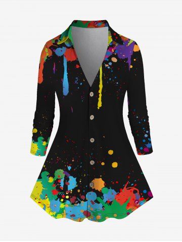Plus Size Paint Splatter Long Sleeves Shirt - MULTI-A - 3X | US 22-24