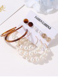 6Pcs Faux Pearl Hoop Earrings -  