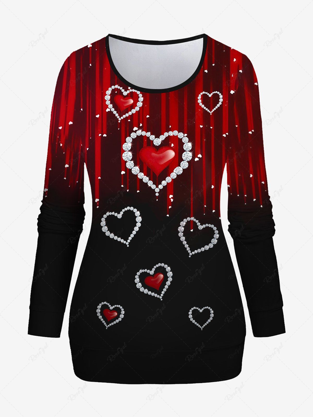 Affordable Plus Size Valentines Heart Light Beam Print Sweatshirt  