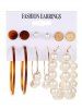 6Pcs Faux Pearl Hoop Earrings -  