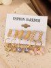 6 Pièces Boucles D'Oreilles Pendantes Papillon Cœur en Fausse Perle - d'or 