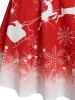 Robe de Noël à Bretelle à Imprimé Cerf et Flocon de Neige en Fausse Fourrure - Rouge M