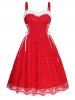 Mini Robe de Noël Ligne A Bicolore Panneau en Fausse Fourrure à Taille Haute à Lacets - Rouge M
