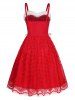 Mini Robe de Noël Ligne A Bicolore Panneau en Fausse Fourrure à Taille Haute à Lacets - Rouge M