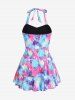 Maillot de Bain Tankini Superposé Teinté Imprimé de Grande Taille avec Nœud Papillon - Multi-A L
