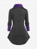 Plus Size Cowl Neck Space Dye Zippered Mixed Media Top -  