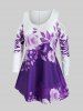 T-shirt Grande Taille Floral Croisé à Épaule Dénudée - Iris Pourpre L