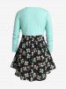 Plus Size Two Tone Buttons Floral Peplum T Shirt -  