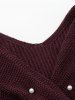 Artificial Pearl Twisted Back Drop Shoulder Sweater -  